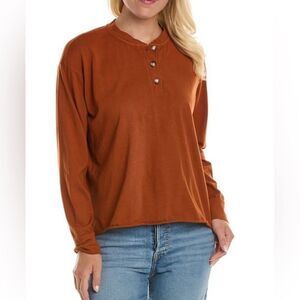 NEW DONNI Rust Orange Long‎ Sleeve Shirt Relaxed Fit X-SMALL